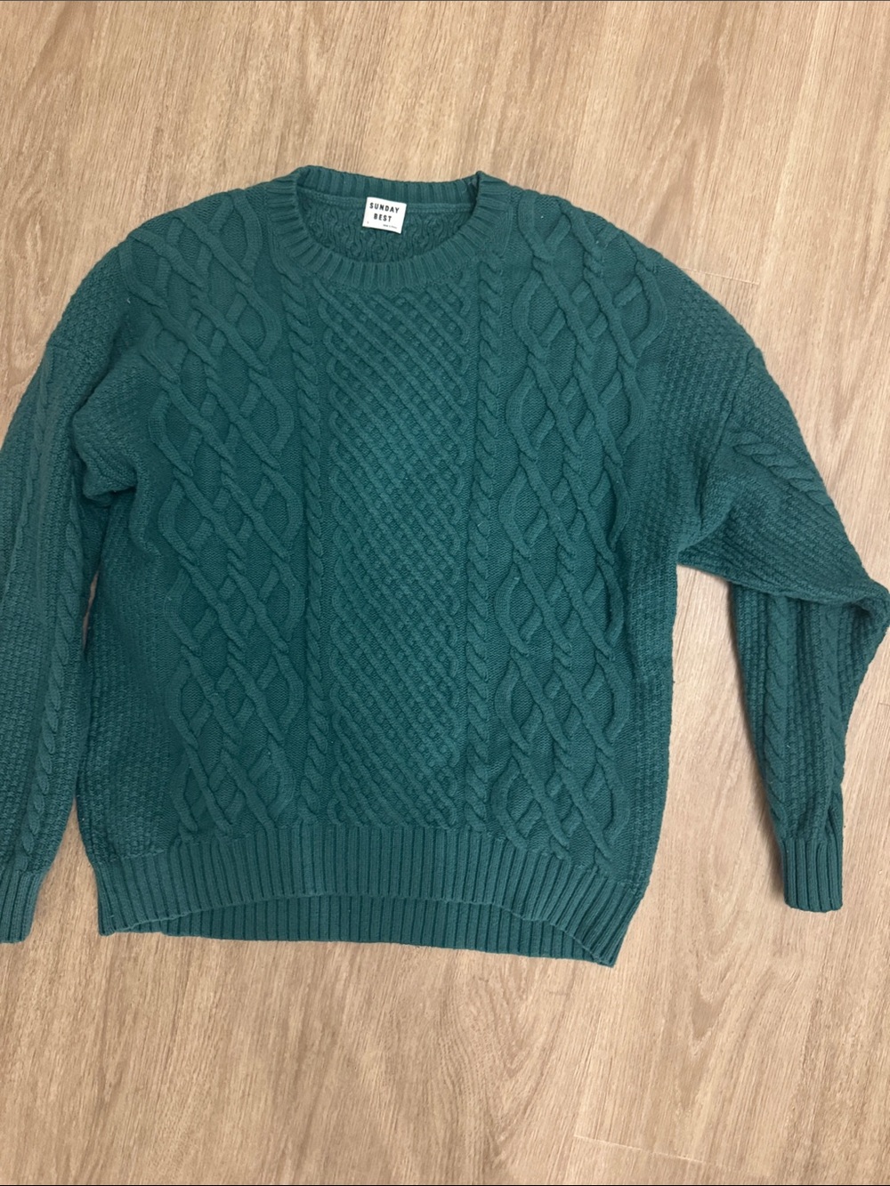Aritzia Teal Cable Knit Crewneck Sweater